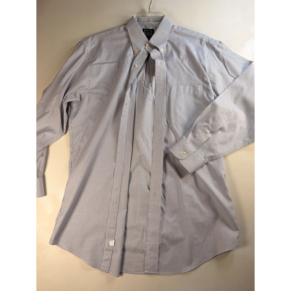 Jos A Bank Button Down‎ Men 15.5 32 Blue Excellent Traveler Tailored Fit Check